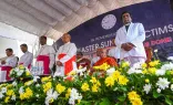 The Vatican ambassador to Colombo, Archbishop Brian Udaigwe (third from left) and Sri Lanka's Cardinal Malcolm Ranjith (fourth from left) take part in a remembrance service during the fifth anniversary of the Easter Sunday suicide attacks at St. Anthony Church in Colombo on April 21, 2024.