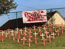 Vandalism of a pro-life display outside St. Paul Catholic Church in Fenton, Missouri on Oct. 3, 2023.