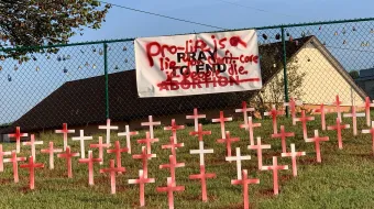Vandalism of a pro-life display outside St. Paul Catholic Church in Fenton, Missouri, on Oct. 3, 2023.