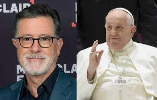 Stephen Colbert and Pope Francis. Credit: Montclair Film, CC BY 2.0, via Wikimedia Commons; Vatican Media
