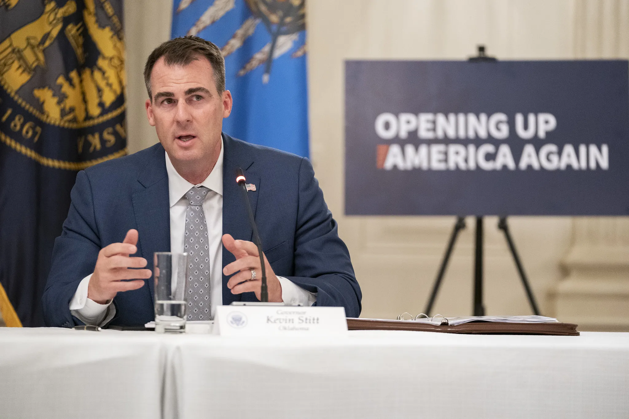 Governor Kevin Stitt (R-OK) attends a roundtable at the White House in Washington, DC June 18, 2020.?w=200&h=150