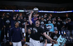 The St. Mary's mens basketball team wins the West Coast Conference, earning themselves a spot in the NCAA tournament. Credit: Ryan Barnett