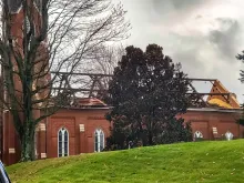 Undamaged trees surround St. Joseph Church in Vanderburgh County, which lost its roof to a severe storm that moved through the area March 3, 2023.