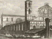 Illustation of St. Paul Outside the Walls in Rome, before the fire that destroyed it in 1823.
