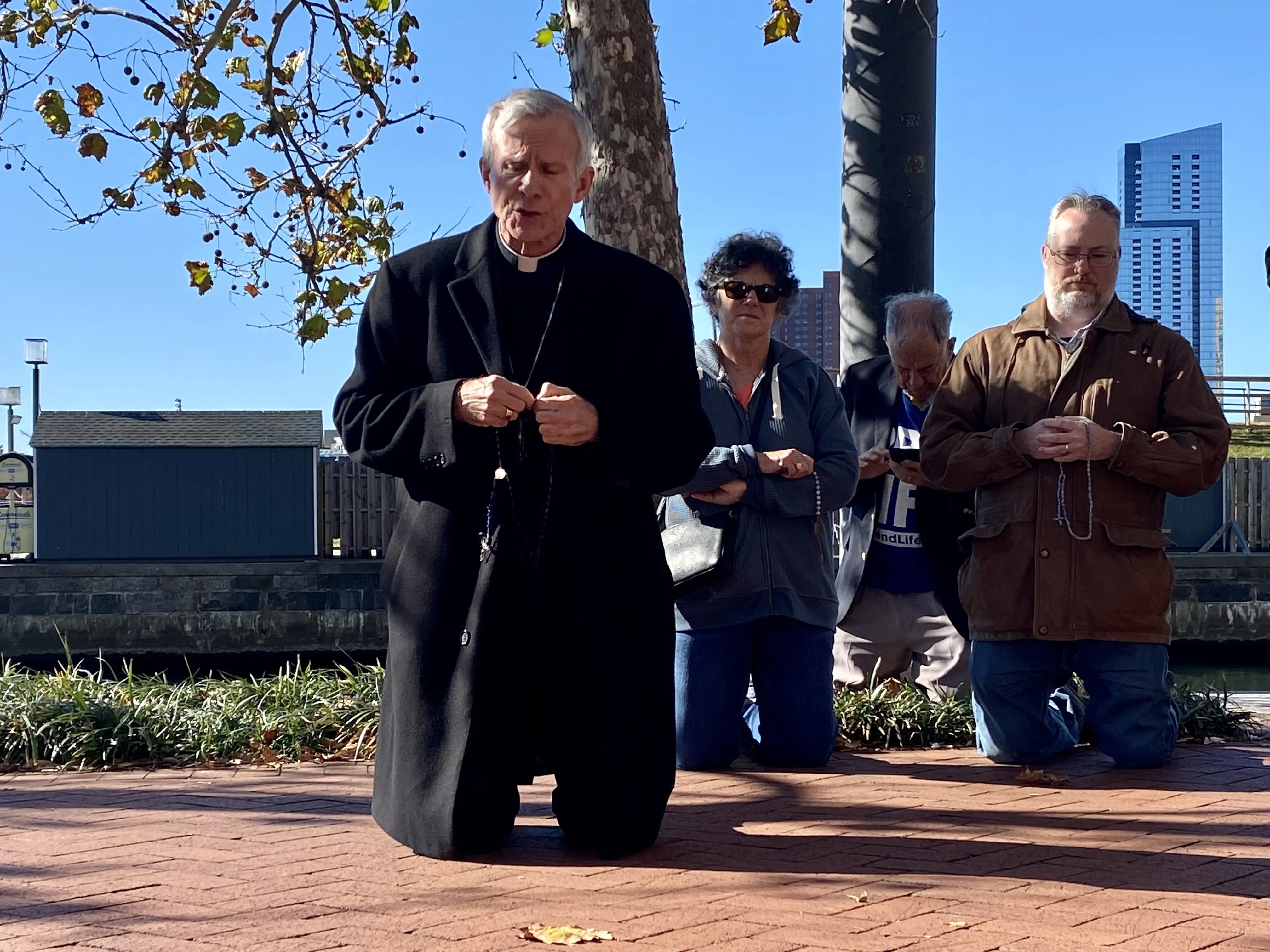 Bishop Joseph Strickland, who was removed as the leader of the Diocese of Tyler, Texas, by Pope Francis on Nov. 11, 2023, leads the recitation of the rosary outside the site of the U.S. bishops' fall assembly in Baltimore on Nov. 14, 2023.?w=200&h=150