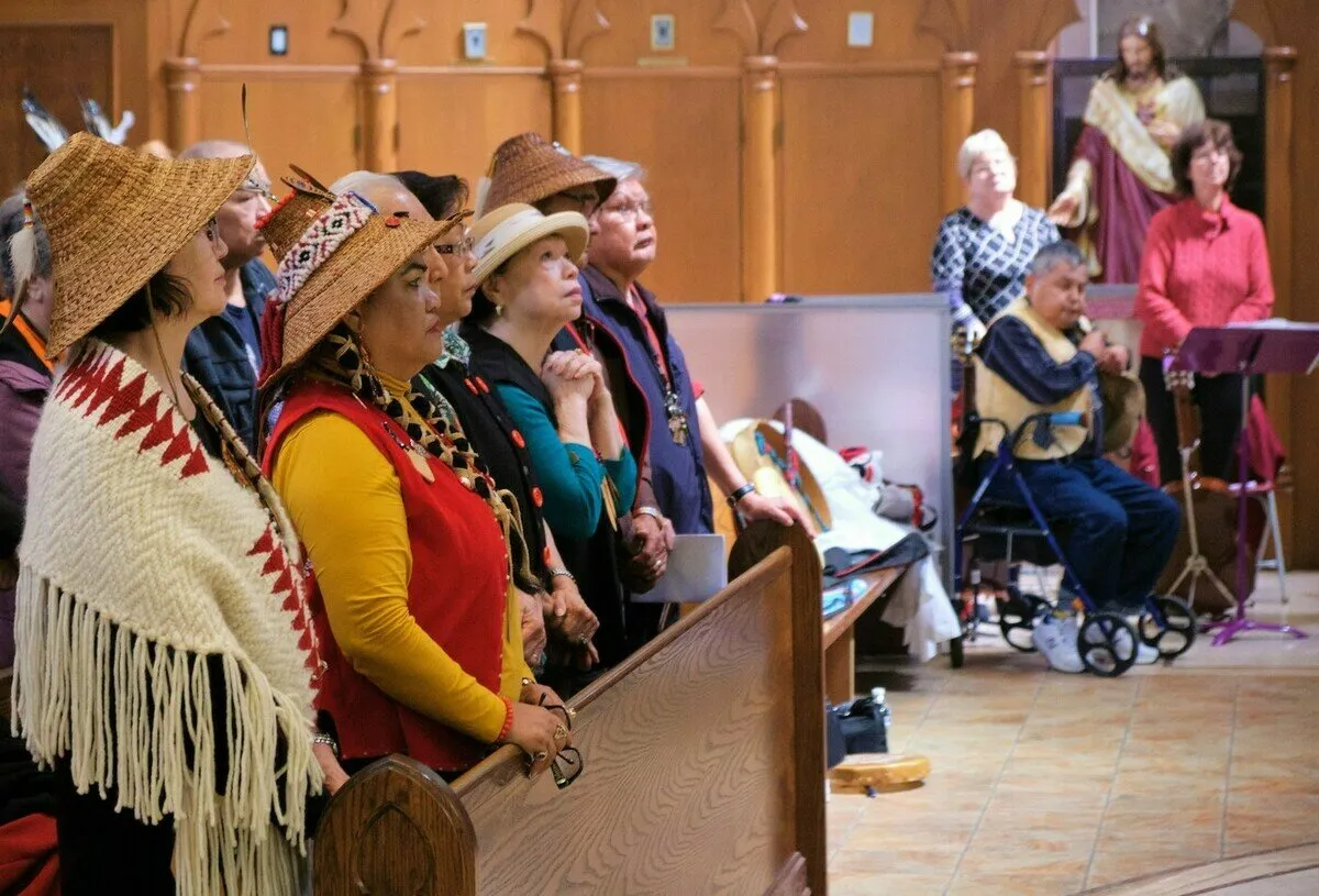 Members of the Sts’ailes First Nation at Holy Rosary Cathedral last year for the first Mass to integrate a First Nation language.  A Cardus report presents the voices of Indigenous Canadians speaking about their faith and distinguishing it from the traditional spirituality they’re often associated with.?w=200&h=150