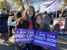 Delia Tuttlebee (right) from Texarkana, Texas, and Laura Lane from Birmingham, Alabama, attend Mississippi College and came to the pro-life rally outside the Supreme Court on Dec. 1, 2021, with Students for Life of America. Tuttlebee interns with Students for Life and Lane serves as president of the Students of Life chapter at MC.