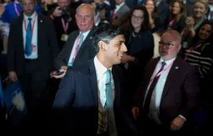 Prime Minister Rishi Sunak leaves following his speech during the final day of the Conservative Party Conference on Oct. 4, 2023, in Manchester, England. Credit: Christopher Furlong/Getty Images