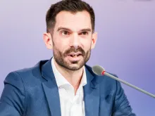 Marc Frings speaking at a press conference of the German "Synodal Way" on February 4, 2022