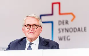 Thomas Sternberg speaking at a press conference for the German "Synodal Way" on Sept. 30, 2021, in Frankfurt. Synodaler Weg/Maximilian von Lachner