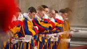 New Swiss Guards prepare to be sworn in on May 6, 2024, at the Vatican.