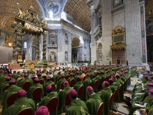 Bishops fill St. Peter’s Basilica at the Vatican for the Synod on Synodality closing Mass on Oct. 27, 2024.