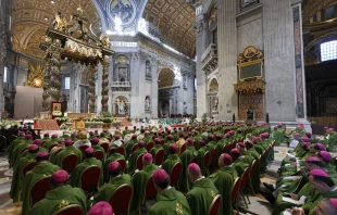 Bishops fill St. Peter’s Basilica at the Vatican for the Synod on Synodality closing Mass on Oct. 27, 2024. Credit: Vatican Media
