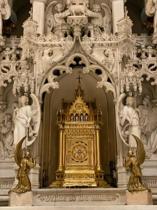 The altar of St. Augustine parish as it appeared before the tabernacle was stolen. DeSales Media Group
