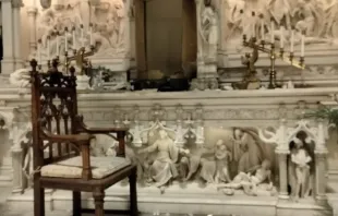 The altar of St. Augustine Catholic Church in Brooklyn, New York, was damaged by vandals in May 2022. DeSales Media Group