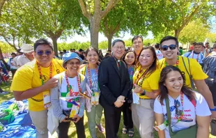 Cardinal Luis Antonio Tagle and pilgrims from the Philippines at the 2023 World Youth Day in Lisbon, Portugal Courtesy of CBCP News