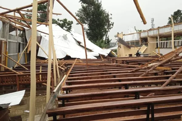 St. John Paul II Rwamishenye Church in the Diocese of Bukoba in Tanzania was destroyed in a storm Oct. 18, 2023. Credit: Radio Mbiu FB
