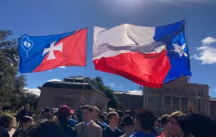 Members of the Houston-based Catholic Organization of Life carry their flag, alongside the state flag, at the 2024 Texas March for Life. Credit: Catholic Organization of Life