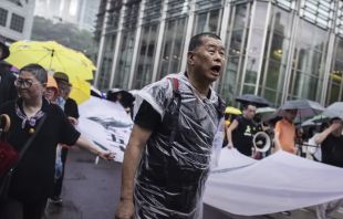 Jimmy Lai at a Hong Kong protest. Credit: Courtesy of the Acton Institute