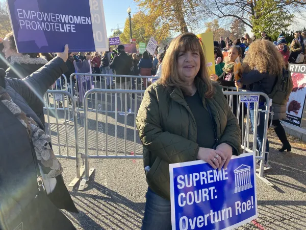 Theresa Bonopartis of Harrison, New York, was among the pro-life demonstrators outside the U.S. Supreme Court on Dec. 1, 2021. She runs a nonprofit group called Entering Canaan that ministers to women and others wounded by abortion. Katie Yoder/CNA