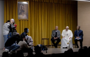 Pope Francis meets young people of the Scholas Community at Rome’s Pontifical International College Maria Mater Ecclesiae, Nov. 25, 2021 Daniel Ibáñez/CNA.
