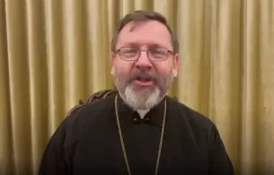 Major Archbishop Sviatoslav Shevchuk records a video message on Feb. 27, 2022. The Secretariat of the Major Archbishop in Rome.
