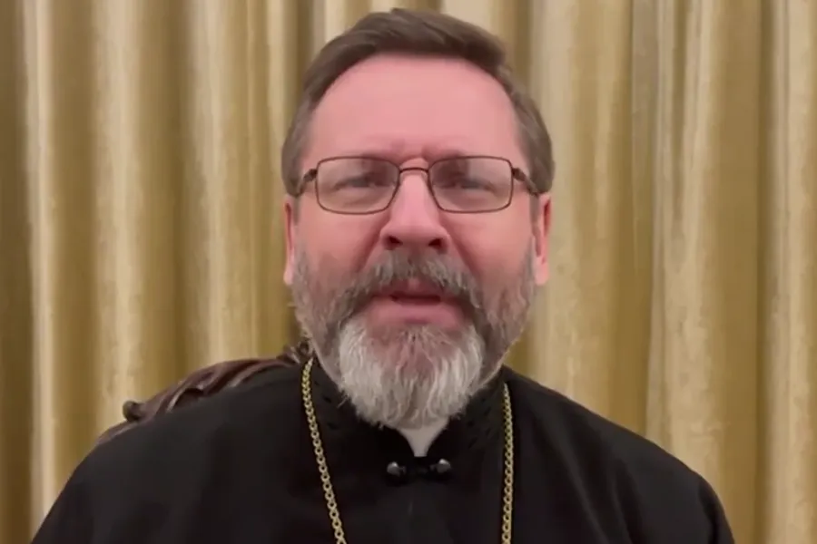 Major Archbishop Sviatoslav Shevchuk records a video message on Feb. 28, 2022.?w=200&h=150