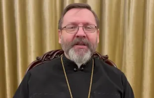 Major Archbishop Sviatoslav Shevchuk records a video message on March 2, 2022. Screenshot from zhyve.tv YouTube channel.