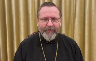 Major Archbishop Sviatoslav Shevchuk records a video message on March 4, 2022. Screenshot from news.ugcc.ua.
