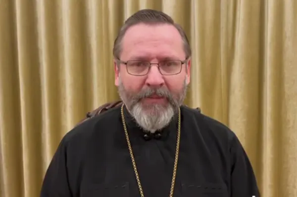 Major Archbishop Sviatoslav Shevchuk records a video message on March 4, 2022. Screenshot from news.ugcc.ua.
