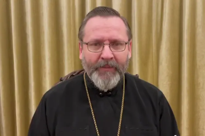 Major Archbishop Sviatoslav Shevchuk records a video message on March 4, 2022