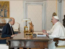 Lebanon’s President Michel Aoun meets with Pope Francis at the Vatican, March 21, 2022.