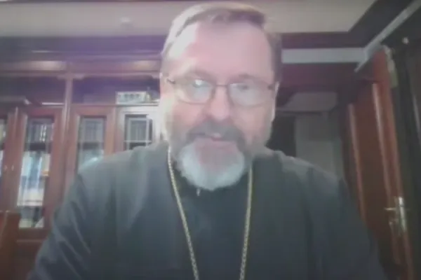 Major Archbishop Sviatoslav Shevchuk speaks during an online meeting on March 29, 2022. Screenshot from Pontifical Oriental Institute YouTube channel.