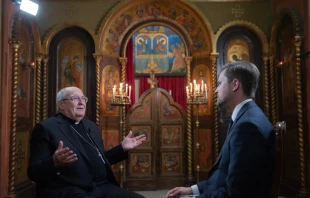 Cardinal Leonardo Sandri, prefect of the Vatican Congregation for the Eastern Churches, speaks to EWTN. Daniel Ibáñez/CNA.