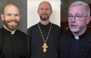Father Joseph Friend, Father Artur Bubnevych, and Father Donald Planty are among five U.S. parish priests who have been selected to attend a global gathering of 300 priests at the Vatican from April 28 to May 2, 2024, as part of the ongoing Synod on Synodality. Credit: Courtesy of Father Joseph Friend; courtesy of Father Artur Bubnevych; EWTN News in Depth/Screenshot