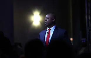 Republican presidential candidate Sen. Tim Scott, R-South Carolina, speaks to guests gathered at New Beginnings Church in the Woodlawn neighborhood on Oct. 23, 2023, in Chicago. Credit: Scott Olson/Getty Images