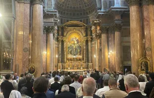 The Summorum Pontificum pilgrimage, an annual three-day pilgrimage for devotees of the Traditional Latin Mass, concludes on Oct. 29, 2023, with a pontifical high Mass celebrated by Bishop Guido Pozzo at the Church of the Most Holy Trinity of the Pilgrims in Rome. Credit: Andrea Zuffellato