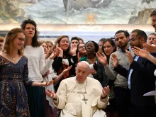 Pope Francis meets with members of Chemin Neuf Politics Fraternity at the Vatican’s Clementine Hall, May 16, 2022.