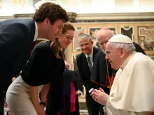 Pope Francis meets members of the Papal Foundation in the Vatican’s Clementine Hall, April 28, 2022.