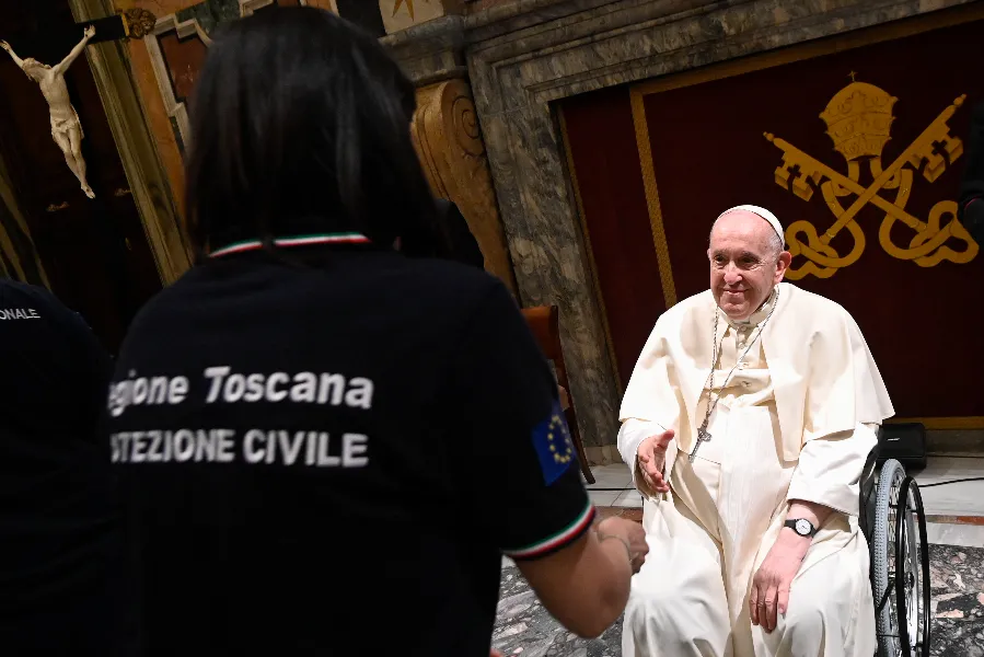 Pope Francis meets members of Italy’s Civil Protection service in the Vatican’s Clementine Hall on May 23, 2022.?w=200&h=150