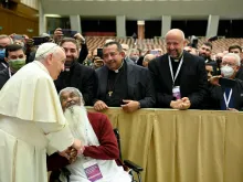 Pope Francis meets with Missionaries of Mercy at the Vatican on April 25, 2022.