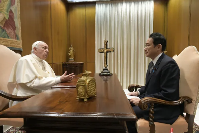 Pope Francis meets with Japanese Prime Minister Fumio Kishida at the Vatican, May 4, 2022.