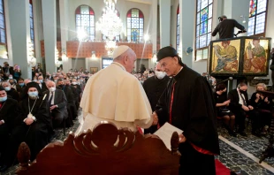 Pope Francis visits the Maronite Cathedral of Our Lady of Grace in Nicosia, Cyprus, Dec. 2, 2021. Vatican Media.