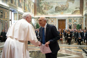 Pope Francis meets participants in a congress promoted by the Italian Society of Hospital Pharmacy and Pharmaceutical Services of Health Authorities at the Vatican, Oct. 14, 2021