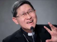 Cardinal Luis Antonio Tagle speaks at a Vatican press conference presenting the 2021 World Mission Day, Oct. 21, 2021.