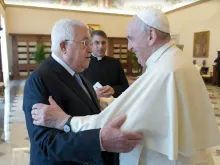 Pope Francis meets Palestinian President Mahmoud Abbas at Vatican on Nov. 4, 2021. Vatican Media.