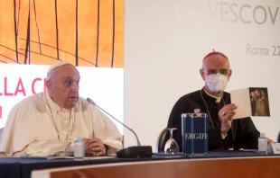 Pope Francis addresses the Italian bishops’ conference in Rome, Nov. 22, 2021. Vatican Media.