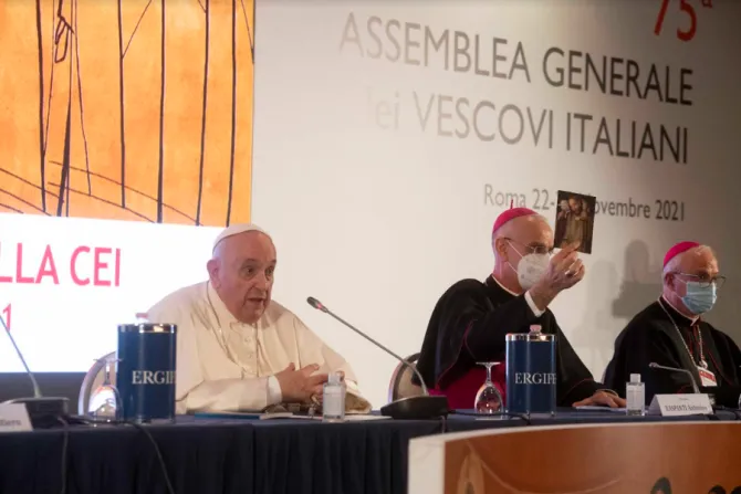 Pope Francis meets members of the Italian bishops’ conference in Rome, Nov. 22, 2021.