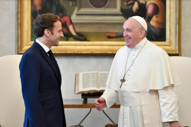 Pope Francis meets French President Emmanuel Macron at the Vatican, Nov. 26, 2021