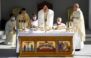 Pope Francis celebrates Mass at the GSP Stadium in Nicosia, Cyprus, Dec. 3, 2021. Vatican Media.